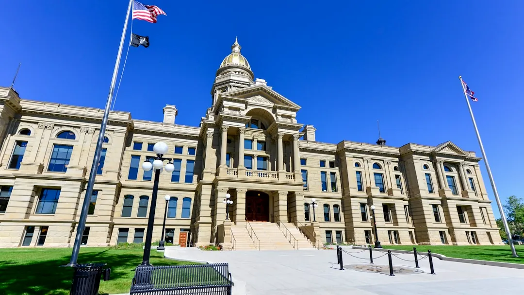 a large building with a flag on top of it